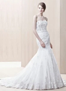Enzoani SZ 16 Gerry Mermaid Wedding Dress Ivory/Silver Beaded Bodice Lace Skirt - Picture 1 of 24