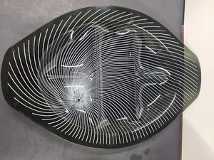 Vintage Lausitzer Glas Kristall 60s Op Art Serving Tray Glass Smokey Black White - Picture 1 of 8