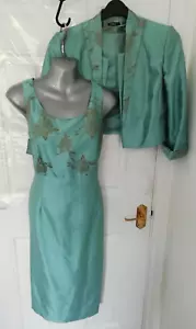 Roman Size 14 Blue Brown Floral Smart Outfit Dress & Jacket Occasion MOB  - Picture 1 of 14