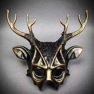 Geweih Hirschhorn mit gebürsteten goldenen Schnürsenkeln Teufel Halloween Kostüm Maskerade Maske - Bild 1 von 5