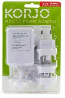 Adaptador de Viaje Universal Korjo International 3 USB Tipo-C Convertidor Enchufe Cargador Foto 1 de 4