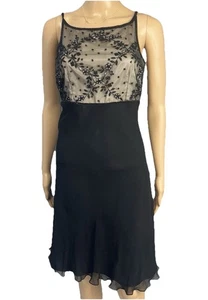 VTG 90s Papell Boutique by Adrianna Papell Silk Beaded Illusion Dress Sz 4 Black - Picture 1 of 15