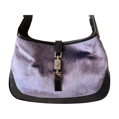 Vintage Gucci Jackie Tom Ford Era Shoulder Bag Hobo Velour Leather Purple - Image 1 of 4
