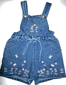 Mädchen 3T: Vintage ~Faded Glory~ Blumen & Schmetterling bestickt DENIM SHORTALLS - Bild 1 von 4