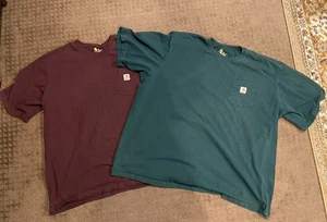 Carhartt K87 Pocket T Shirts Mens 4XL Original Fit Short Sleeve Green Burgundy - Picture 1 of 10