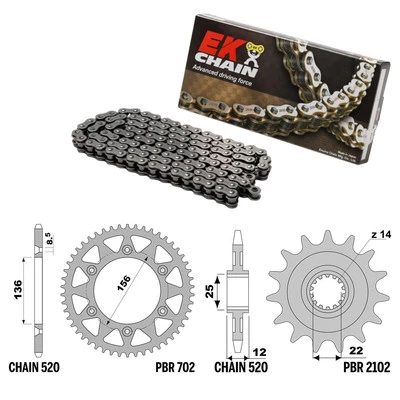 GAS GAS EC 250 2000-2001 catena corona pignone kit 520 PBR EK1405 Foto 1 de 4