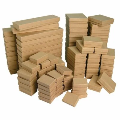 Khaki Kraft Cotton Filled Gift Boxes Jewelry Cardboard Box Lots of 5~20~50~100 - Image 1 of 2