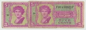 MILITARY PAYMENT CERTIFICATE 5c MPC SERIES 541 w' FLAKE DROP ERRORS on PORTRAIT - Picture 1 of 2