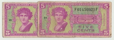 MILITARY PAYMENT CERTIFICATE 5c MPC SERIES 541 w' FLAKE DROP ERRORS on PORTRAIT - Image 1 of 2