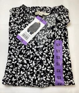 Two by Vince Camuto Women's V-Neck Long Sleeve Top - Black & White Floral, XS - Picture 1 of 5