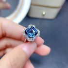 2Ct Asscher Blue Sapphire Lab Created Engagement Ring 14k White Gold Plated