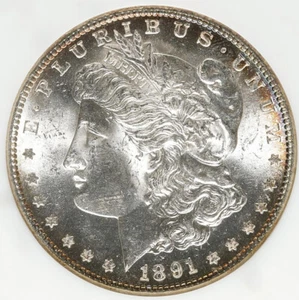 Morgan Silver Dollar 1891-S NGC MS-63!!! Old Thick Holder. Amazing toning! - Picture 1 of 6