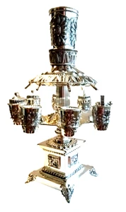 Nickel Silver Plated Torah Shabbat Kiddush Judaica Wine Fountain 8+1 cup - Picture 1 of 14