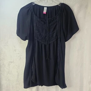 No Boundaries Black Blouse Women Top Flutter Sleeves Scoop Neck Lace Size XXL 19 - Picture 1 of 10