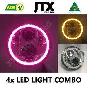 JTX, 2pr. Chrome LED Headlights, 5 3/4", Pink Halo, Flashes Amber - Picture 1 of 10