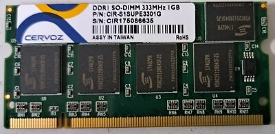 Memoria RAM DDR SO-DIMM 333Mhz 1GB Transcend Cervoz - Immagine 1 di 2
