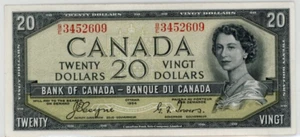 1954 Bank of Canada $20 Banknote - Devil's Face - VF - SN: B/E3452609 - Picture 1 of 2