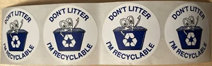 4 Vintage 80’s Sayings Stickers Don't Litter I'm Recyclable Recycle Plastic Crab - Picture 1 of 7