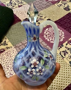 Fenton art vetro blu opalescente diamante ottica cruet con tappo George Fenton - Foto 1 di 3