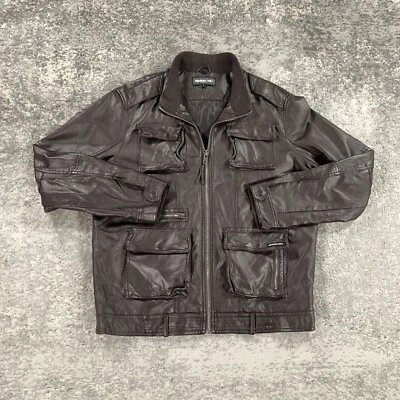VTG Members Only Jacket Mens Large Brown Faux Leather Motorcycle Biker Logo Y2K - Image 1 of 4
