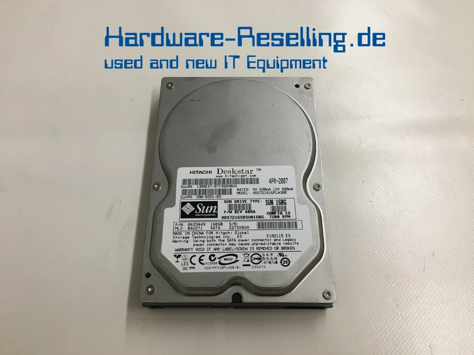 Hitachi Deskstar Sole 160GB SATA 7200RPM 3Gb8MB 3,5 " 390-0351-03 - Immagine 1 di 1
