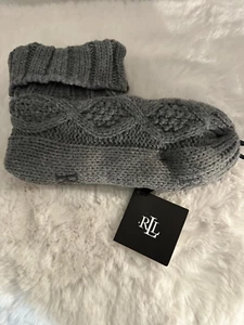 Lauren Ralph Lauren Slipper Bootie Socks Womens One Size Gray Cable Knit NEW - Picture 1 of 7
