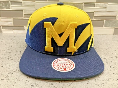 Mitchell & Ness Michigan Wolverines Sharktooth Navy Blue Yellow Snapback Hat Cap - Image 1 of 4