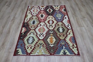 Burgunder Vorleger Türkisch Handgewebt Ethno Kelim Hochwertig Carpet 4x5ft - Bild 1 von 14