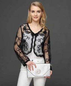 Sheer Bolero Shrug Long Sleeve Lace Handcraft cape Jacket Top 8-14 Wedding Party - Picture 1 of 17