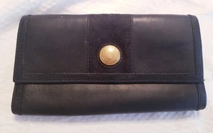 Vintage Coach logo black leather trifold checkbook wallet  - Picture 1 of 6