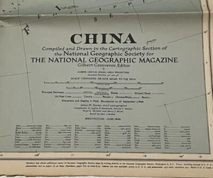 China June 1945 Map by National Geographic 37x26” Cartography Asia Ephemera - Picture 1 of 5