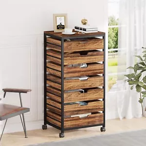 Mobile Industrial Dresser Chest of 7 Drawers, Storage Cabinet Cart with Wheels - Picture 1 of 7