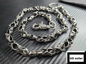New 21" Silver Chrome Skeleton Skull Biker Trucker Jean Wallet Chains Heavy Men - Picture 1 of 3