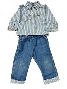 Vintage Oshkosh 24m Denimhose & gestreiftes blaues Shirt Outfit - Bild 1 von 5