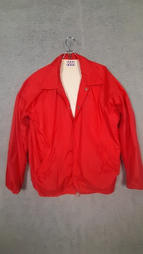 Cappotto giacca Coach’s nylon rosso vintage completo foderato a scatto taglia grande coulisse