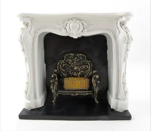 Dolls House Rococo White Fireplace with Black & Gold Grate Resin 1:12 Furniture - Picture 1 of 8