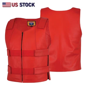 "HL11643 Men's Red Bulletproof Leather Vest – Perfect for Biker Clubs" - Picture 1 of 4