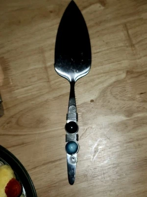 Beautiful Glass Beaded Pie/Cake Server & Cutter Stainless  - Image 1 of 4