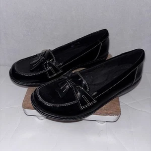 Mocasines cómodos negros sin cordones de cuero con borlas Clarks Collection para mujer talla 6,5 - Imagen 1 de 6