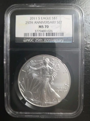 S 2011 amueblado American Silver Eagle NGC MS70 25 aniversario conjunto núcleo negro  Foto 1 de 4