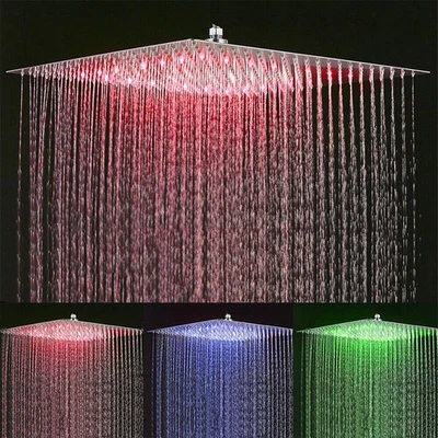 LED Duschkopf Edelstahl Regendusche 40x40cm Kopfbrause Quadrat Brausekopf Chrom - Bild 1 von 4