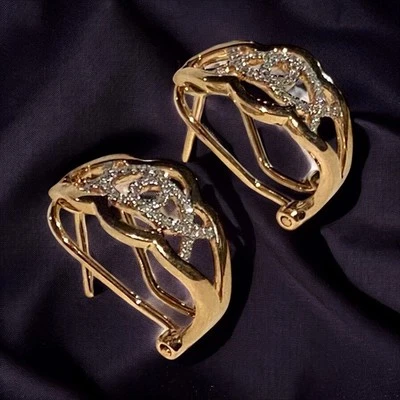 Stunning 14k Rose Gold Diamond Earrings with Omega Style Back Fine Jewelry - Image 1 of 4