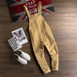 Men Cargo Pants Bib and Brace Overalls Adjustable Ankle Length Harem Pocket - Picture 1 of 14