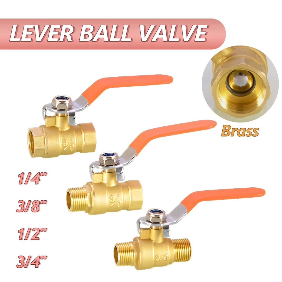 BSP Brass Lever Ball Valve Full Flow Ball Valve 1/4" 3/8" 1/2" 3/4" Female/Male - Image 1 of 4