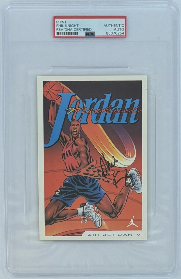 PHIL KNIGHT NIKE CEO SIGNED MICHAEL AIR JORDAN 6 SHOE CARD PSA DNA COA AUTOGRAPH - Image 1 of 3