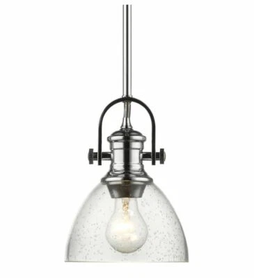 Golden Lighting 3118-M1L CH-SD Chrome 1-Light 6-7/8"W Pendant w/Seeded Glass - Image 1 of 4