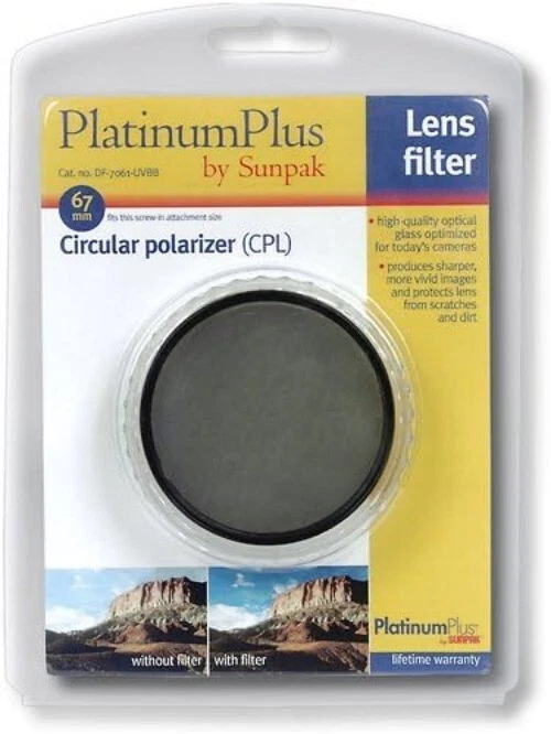 PlatinumPlus By Sunpak 67mm Circular Polarizer (CPL) Lens Filter For Cameras - Image 1 of 1