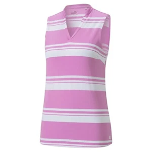 PUMA Golf Cloudspun Valley Stripe Sleeveless Polo Size Small NEW Mauve Pop - Picture 1 of 2