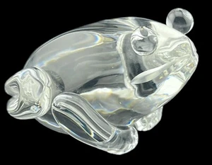 Large Signed Steuben Crystal Frog Bullfrog Figurine Set On Round Eyes 4.5” Long - Picture 1 of 6