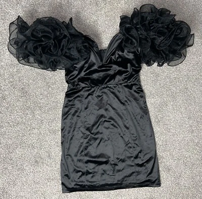 BNWT CLUB L BLACK PLUNGE ORGANZA DETAIL MINI DRESS SIZE 8 RRP £55 SOLD OUT - Image 1 of 2